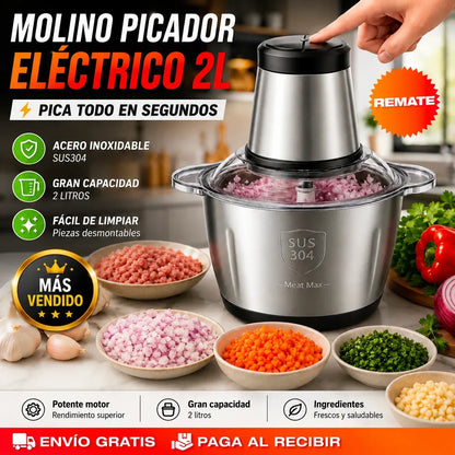 PROMO 🔥 Molino Picatodo Eléctrico 2L de Acero Inoxidable