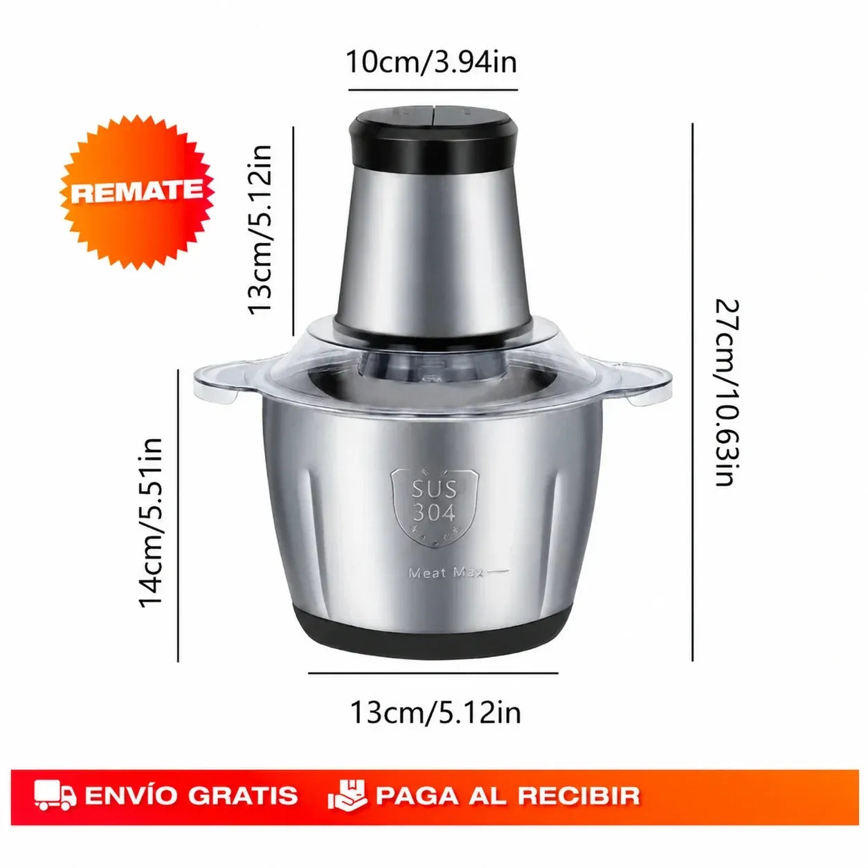 PROMO 🔥 Molino Picatodo Eléctrico 2L de Acero Inoxidable